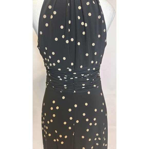 Evan Picone | Vintage Black Polka Dot Jersey Fit and Flare Midi Dress | 8 - Picture 14 of 17